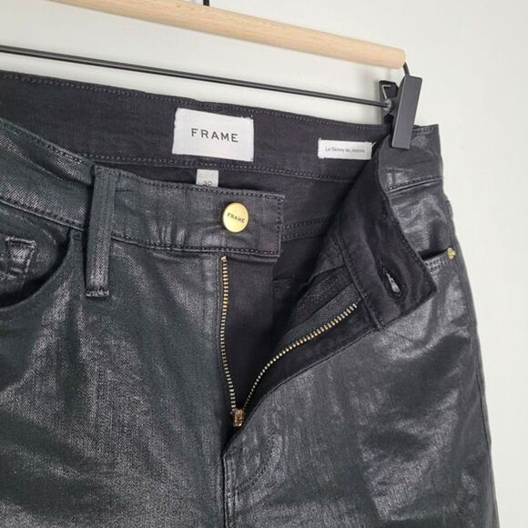 Frame Size 30 Le Skinny De Jeanne Jeans Skinny Noir Coated Black - Picture 8 of 12